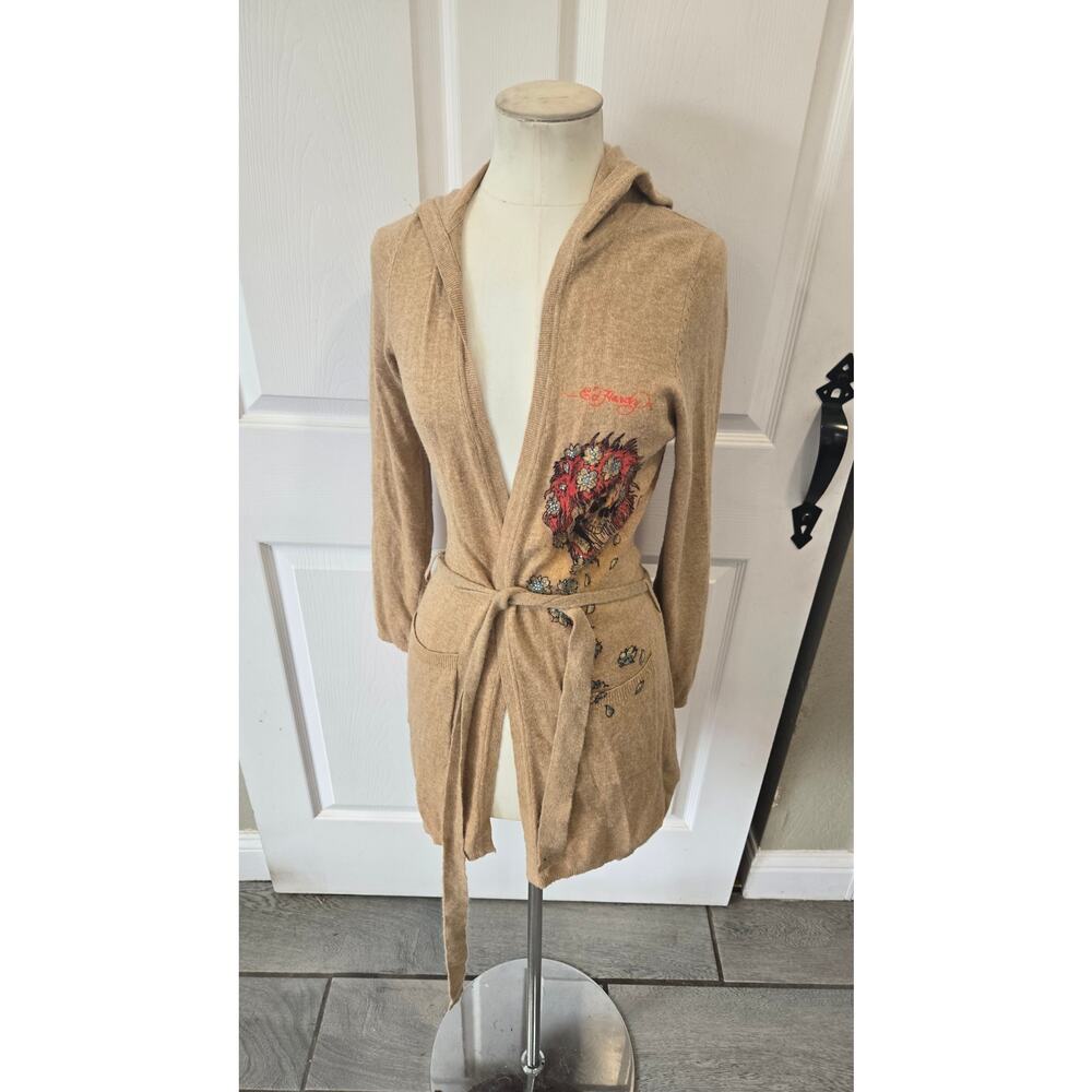 Vintage Y2K Ed Hardy by‎ Christian Audigier Belted Hoodie Cardigan – Skull– M